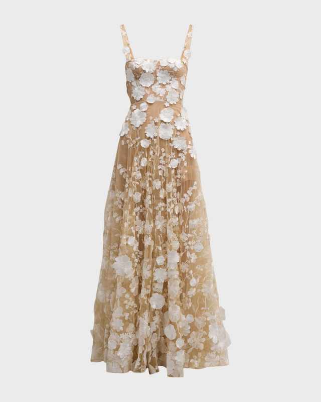 Jasmine Sleeveless Floral Applique Gown